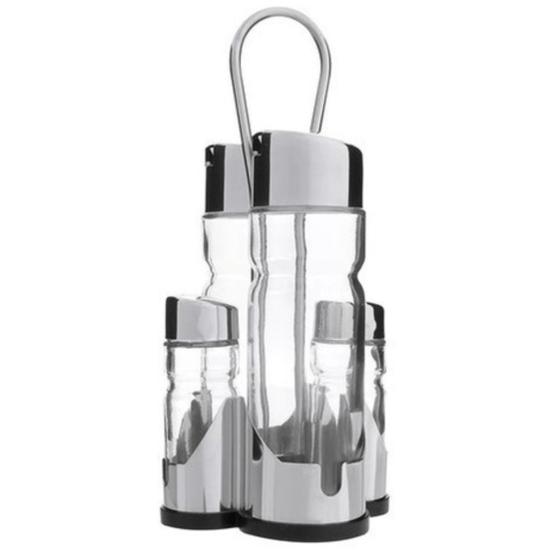 Galheteiro 4 peças Vidro Porta Azeite Vinagre Sal Pimenta - Cascavel