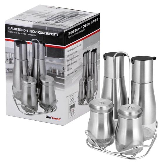 Galheteiro Luxo 4 Peças em Aço Inox Uny Home Menor preço em Galheteiro Luxo 4 Peças em Aço Inox Uny Home