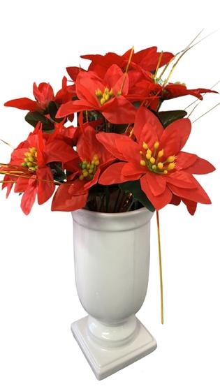 Imagem de Galho Bico De Papagaio Flor Natal Vermelho/Dourado Metalizado/Poinséttia/Folhas/Fios