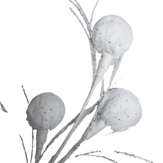 Imagem de Galho Decorativo Branco com Pom Pom