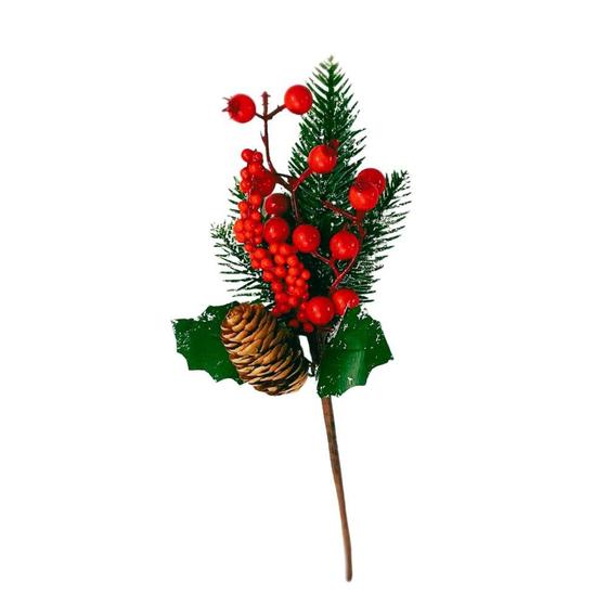 Imagem de Galho Decorativo com Frutas e Pinha de Natal Cromus 30cm