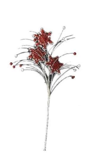 Imagem de Galho Decorativo de Natal Vermelho e Branco com Brilho 75cm