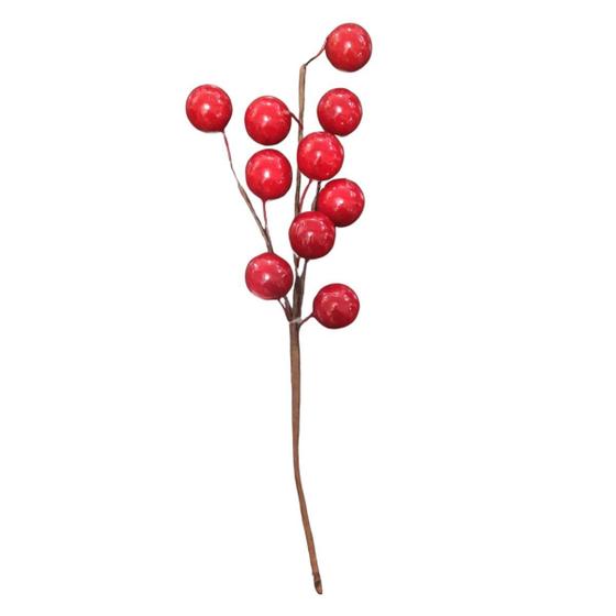 Imagem de Galho Decorativo Frutas Vermelhas Grandes Natal Adorno - 40cm