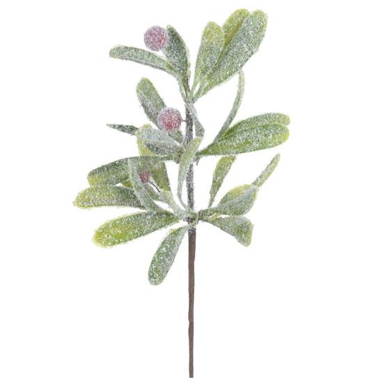 Galho Decorativo Natal Pick Folha Nevado Verde 24cm - TOK DA CASA Imagem de Galho Decorativo Natal Pick Folha Nevado Verde 24cm