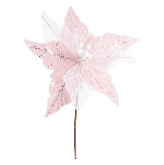 Imagem de Galho Flor Decorativa Rosa Média com Cabo 20cm Natal Cromus