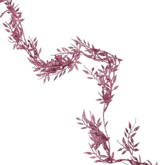 Imagem de Galho Folhagem Ramificado Glitter Rosa Natal 1,75 metros - Art Christmas