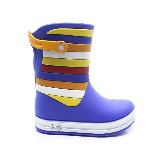 Imagem de Galocha Infantil Menino Plugt Bota Listras Azul Impermeável, Leve, Confortável e Antiderrapante