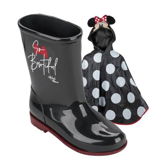 Imagem de Galocha Minnie Rain Fun com Capa de Chuva Grendene Kids 23083 Bota de Menina