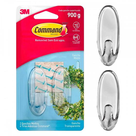 Imagem de Gancho 3M Command Transparente 900G Removivel Com 2 Pecas