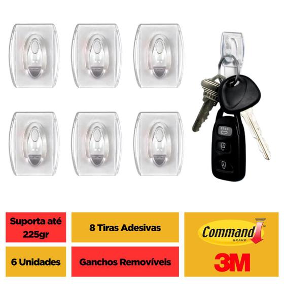 Imagem de Gancho Adesivo 3M Command Transparente Mini Com 6 Peças Removível Sem Danificar