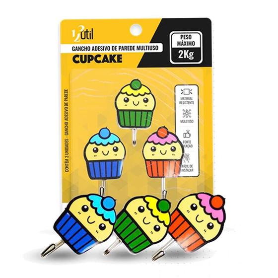 Imagem de Gancho Adesivo De Parede Cupcake C/3Pçs Peso Máximo 2Kg