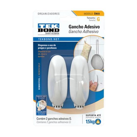 Imagem de Gancho Adesivo Ônix 1,5Kg Branco Tek Bond