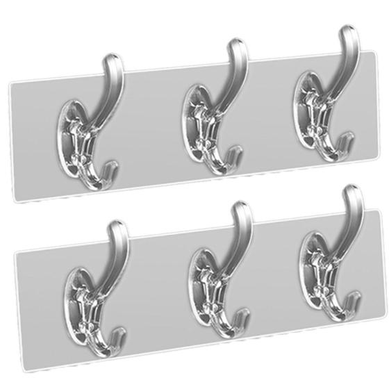 Imagem de Gancho Adesivo Transparente Com 3 Ganchos Kit Com 2