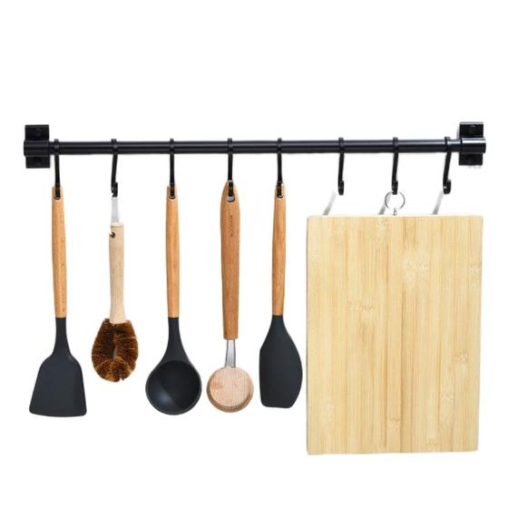 Imagem de Gancho de Cozinha de Alumínio Preto (50cm) - Montagem na Parede