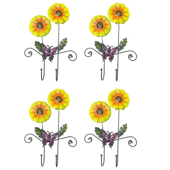 Imagem de Gancho Duplo Girassol Flor Kit 4 Unidades Bolsa Chapeu Lenço Jardim Borboleta Enfeite Decoraçao Casa Entrada