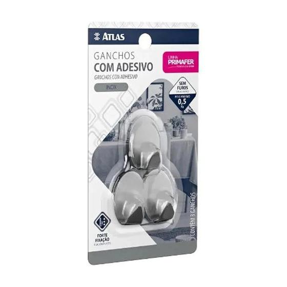 Imagem de Gancho Inox com Adesivo 3 Pçs - Atlas