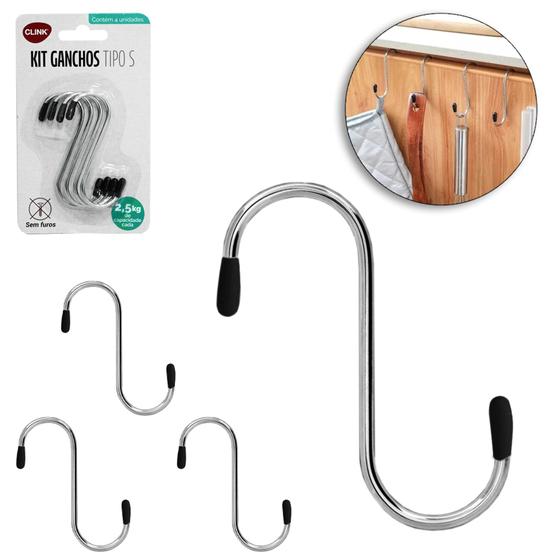 Imagem de Gancho ''s'' de metal / aco com ponta emborrachada com 4 pecas 8cm