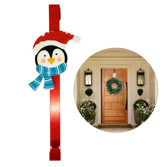 Imagem de Gancho Suporte Para Guirlanda Encaixe Porta Metal Pinguim Natal 37cm - Master Christmas