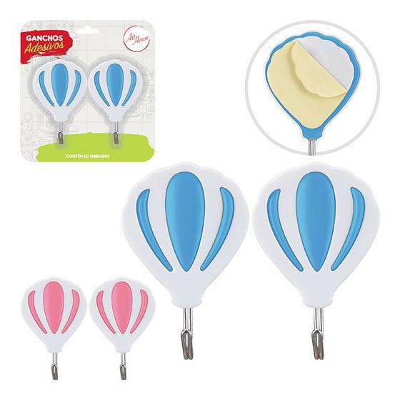 Imagem de Ganchos Adesivo balão para Parede kit com 2 para Quarto Infantil Bebê Rosa ou Azul