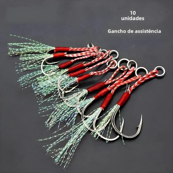 Imagem de Ganchos De Pesca De Jigging Lento De Aço De Alto Carbono 10pcs Farpado Único Gabarito Auxiliar