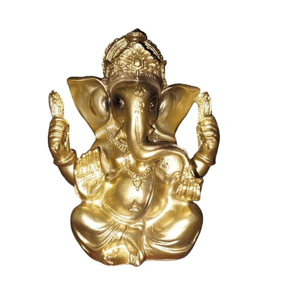 Imagem de Ganesha 15cm Resina DOURADO Deus Da Prosperidade E Sabedoria