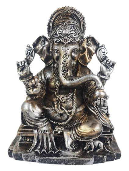 Imagem de Ganesha De Resina Media Na Base Cor Dourado Com Prata