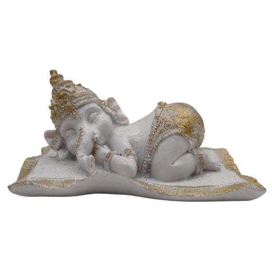 Imagem de Ganesha Deitado no Tapete - Branco