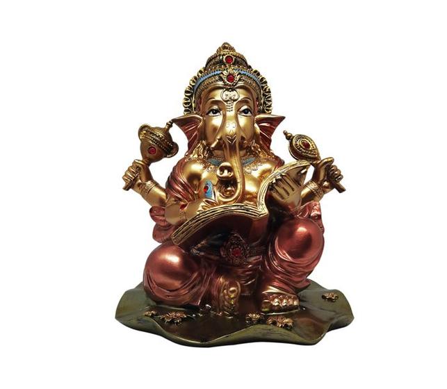 Imagem de Ganesha Dourado Deus Da Prosperidade Escultura Hinduísmo 