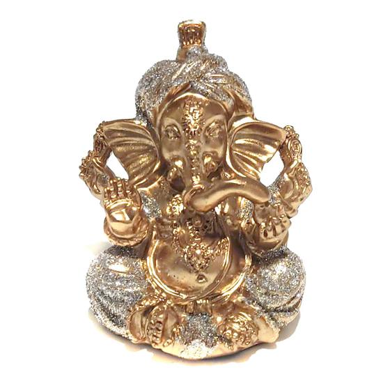 Imagem de Ganesha Hindu Deus Sorte Prosperidade Sabedoria Resina Estat - 119 Dourada