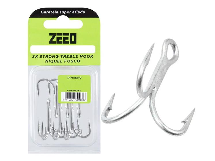 Imagem de Garatéia ZEEO 3X Strong Treble Hook Nº 1 Níquel - 6 Peças