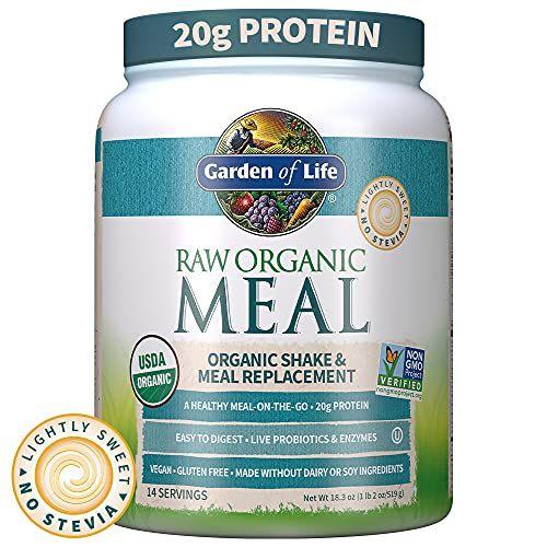 Imagem de Garden of Life Raw Organic Meal Replacement Powder, Lightly Sweet, 14 porções, 20g de proteína à base de plantas em pó, superalimentos, verduras, vitaminas minerais e probióticos, All-in-One Shake, 1,14 lbs