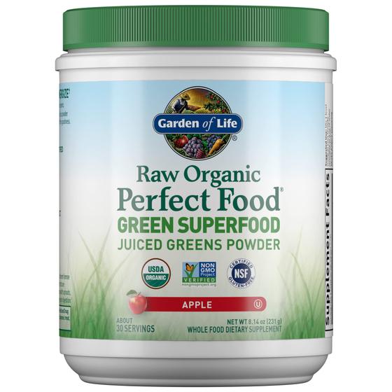 Imagem de Garden of Life Raw Organic Perfect Food Green Superfood Juiced Greens Powder - Apple, 30 Porções (Embalagem Pode Variar) - Suplemento Dietético Integral Sem Glúten Vegano, Além de Probióticos & Enzimas