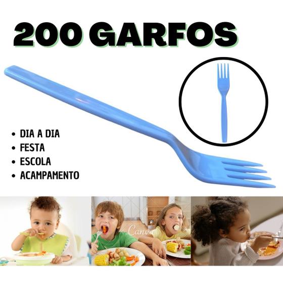 Imagem de Garfo com cabo plastico kit merenda petisco talher sobremesa torta plastico escola refeição 200pçs