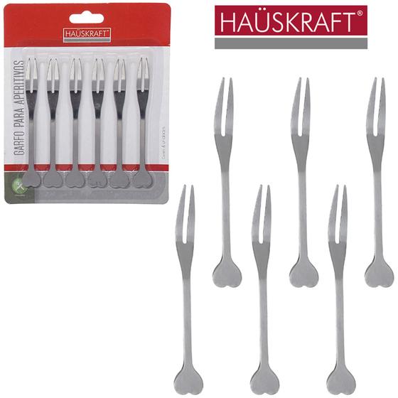 Imagem de Garfo / Garfinho De Inox Para Frutas E Petiscos Hauskraft Com 6 Pecas 10,2Cm - HAUSKRAFT