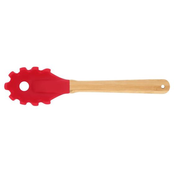 Imagem de Garfo Para Massas de Silicone Cabo de Bamboo Mor Vermelho