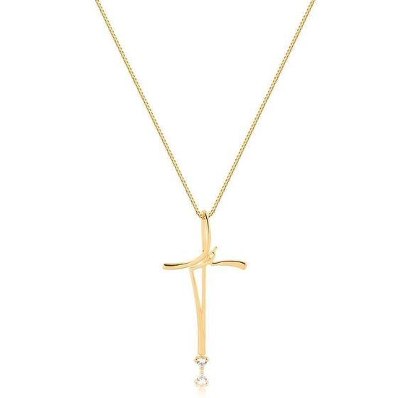 Imagem de Gargantilha 40cm Extensor 5cm Ping Fé Palito Grande Zircônia Dourada