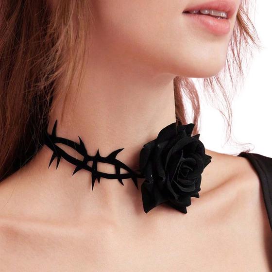 Imagem de Gargantilha Chocker Colar Flor Preta Femininos Pescoço