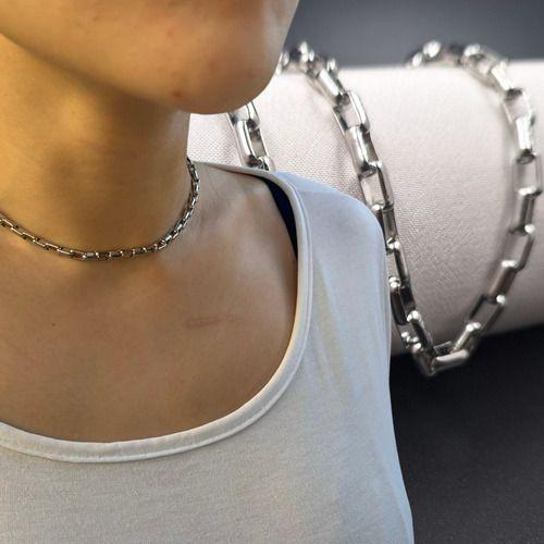 Imagem de Gargantilha Choker Elo Tijolinho 4 Mm Colar Prata Aço Inox