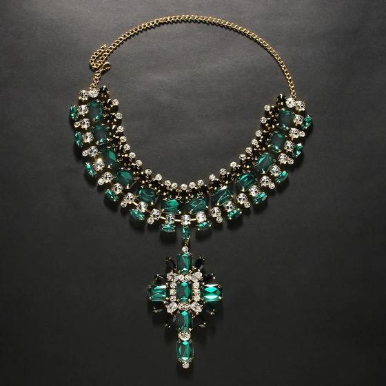 Imagem de Gargantilha Com Pingente De Cruz Verde, Colar Com Strass, Festa De Noiva, Joias, Presente