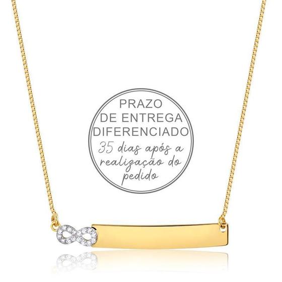 Imagem de Gargantilha com placa personalizavel e infinito com  pedras de zircônias folheada a ouro 