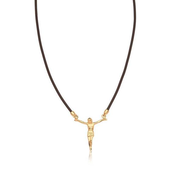 Imagem de Gargantilha Crucifixo Médio 20X20Mm Gold Silicone Preto