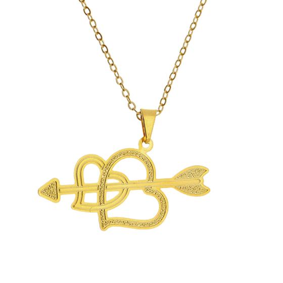 Imagem de Gargantilha De Dois Corações Com Flecha PRI Style Folheada A Ouro 18K Antialérgica GPRI1362