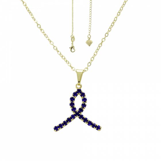 Imagem de Gargantilha De Laço Novembro Azul Com Pedras De Strass PRI Style Folheada A Ouro 18K Antialérgica