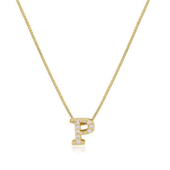 Imagem de Gargantilha de Letras Cravejada Zircônias Folheado a Ouro 18k