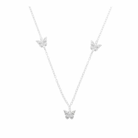 Imagem de Gargantilha De Prata Com 3 Borboletas 10X7.5mm Com Relevo 40Cm