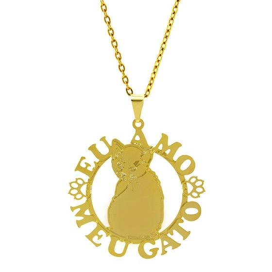 Imagem de Gargantilha Horus Import Eu Amo Meu Gato 2 Banhada Ouro Amarelo 18 K 1060169