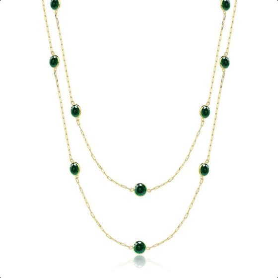 Imagem de Gargantilha Ouro 18k Com Zircônias 5mm - 45cm Verde Esmeralda