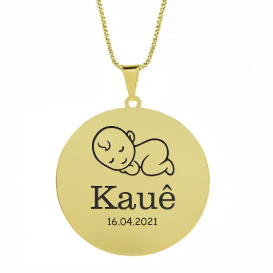 Imagem de Gargantilha Pingente Redondo Personalizado Nome Kauê Banhado Ouro 18K - 999005067