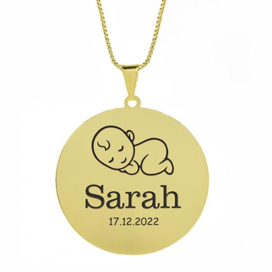 Imagem de Gargantilha Pingente Redondo Personalizado Nome Sarah Banhado Ouro 18K - 999005460