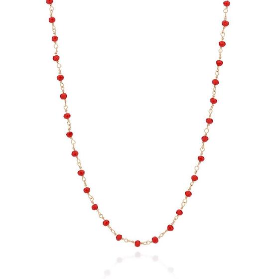 Imagem de Gargantilha rommanel banhado ouro 18k feminino pedra cristal vermelho 50cm 532566